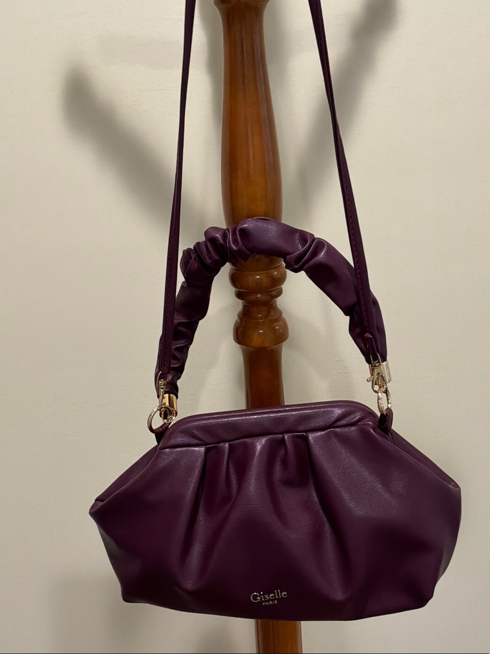 Giselle Paris Plum Ruched Shoulder Bag magnetic clasp